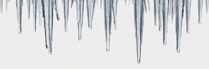Fototapeta premium Close-up of numerous icicles melting on a white background
