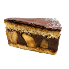 Banana chocolate cake isolated on white background