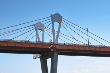 A fragment of the cable-stayed automobile bridge across the Amur River between Russia and China