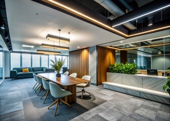 Fototapeta premium Modern Office Interior with Drywall Finishing Materials for Contemporary Spaces, Building and Decorating with High-Quality Drywall, Innovative Office Design, and Interior Decoration Trends