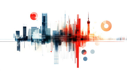 Abstract city skyline illustration with vibrant colors and shapes