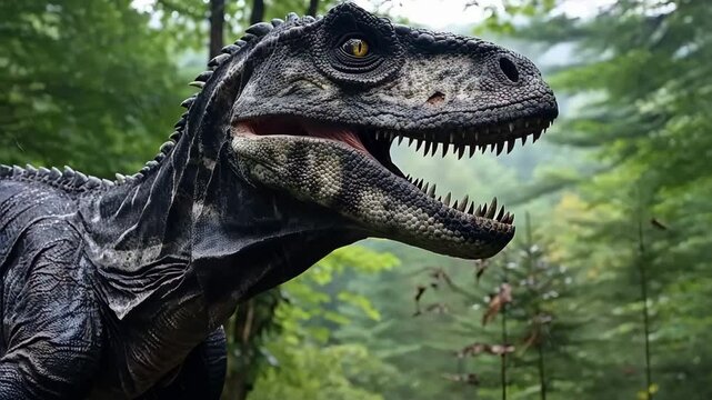Majestic allosaurus roaming in lush prehistoric forest