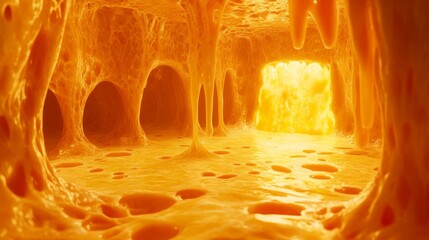 Velvety melted cheese cascading over a vibrant abstract backdrop, intricate details, deliciously rich and appetizing, inviting visuals that highlight the allure of cheese