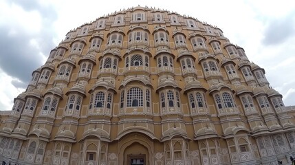 Obraz premium A close-up of the intricately designed of the Hawa Mahal, highlighting its unique architectural features and cultural significance