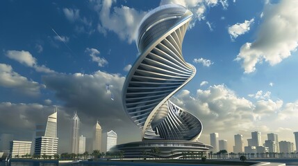 Spiral Shaped Building Background - a striking and innovative architectural visual. The spiral design adds a unique and modern touch to the scene.