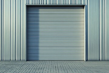 Fototapeta premium Industrial Building with Closed Metal Garage Door - Architectural Photography