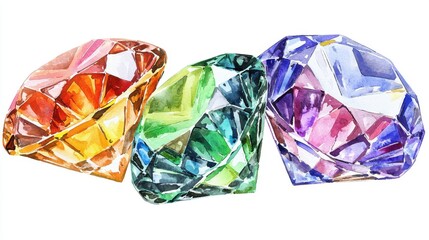 Fototapeta premium A vibrant illustration of three colorful gemstones, showcasing their facets and brilliance.