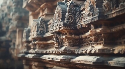 Fototapeta premium A close-up of the ornate carvings on the walls of the Lingaraj Temple, emphasizing the intricate details and architectural mastery of the Kalinga style