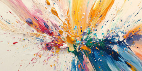 An abstract background filled with dynamic splatters of paint and vibrant colors, capturing the essence of artistic expression