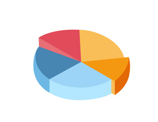 3D pie chart in bright colors with distinct segments, symbolizing data analysis, statistics, and financial reports. Ideal for business and educational themes. Vector illustration isolated on white