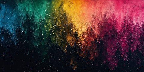 Fototapeta premium Grainy noisy background, abstract color gradient shape, vibrant glowing rainbow yellow green pink blue black noise texture banner design, Generative AI