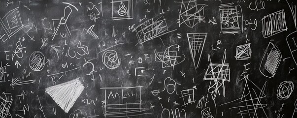 Chalkboard covered with various mathematical formulas, sketches, and geometric diagrams, showcasing abstract problem-solving concepts and creativity in learning

Keywords: chalkboard, mathematical for