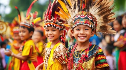 Fototapeta premium Young Boy in Traditional Papua New Guinean Headdress and Clothing