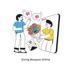 Giving Bouquet Online isometric stock illustration. EPS File stock illustration