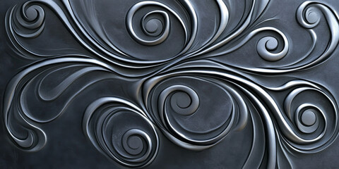 Smooth, abstract background with metallic silver swirls on a matte charcoal texture, offering a sophisticated and modern look
