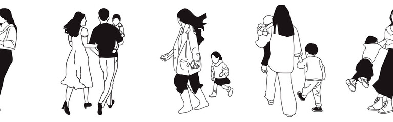 Hand-drawn doodle family border. Outline family clipart. Hand-drawn black art.