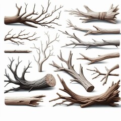 Fototapeta premium Snow-covered dead tree branches on white in winter forest