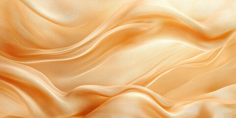 Fototapeta premium Delicate silk fabric texture in warm champagne tones with soft, flowing folds and gentle light reflections