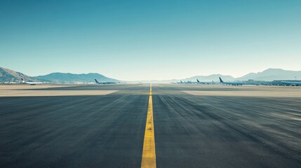 Runway at Sunset with Airplanes