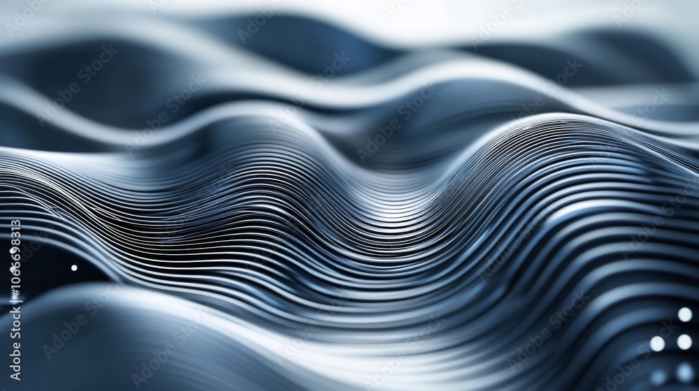 Poster flowing waves of metallic lines in abstract design