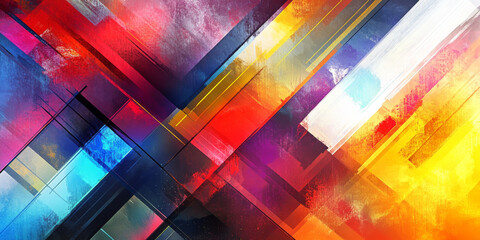 A vibrant abstract background with bold geometric patterns in striking colors, capturing the essence of contemporary art