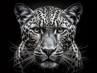Obraz premium Panther Head Graphic: Bold Black and White Design with Intricate Details, Perfect for T-Shirts, Logos, and Branding, Showcasing the Majestic Power of the Panther in Modern Art
