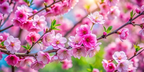 Pink Spring Cherry Blossoms in Garden - Close-Up of Flowering Cherry Trees, Springtime Beauty, Nature's Splendor, Floral Photography, Seasonal Blooms, Vibrant Petals, Tranquil Scenes