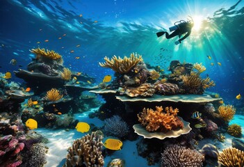 Obraz premium vibrant aquatic formations burst color marine showcasing underwater landscapes diverse ecosystems stunning detail, coral, fish, reef, habitat, creatures, fauna