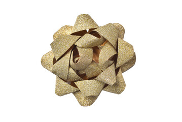 Beautiful golden gift bow isolated on transparent background