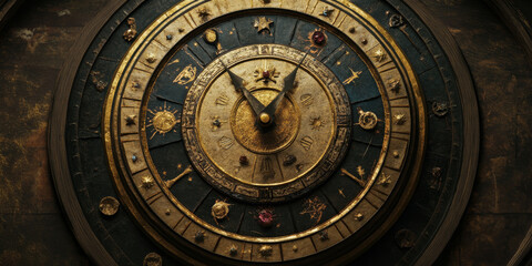 Obraz premium A mystical clock with celestial symbols, representing the connection between time and the universe's magic