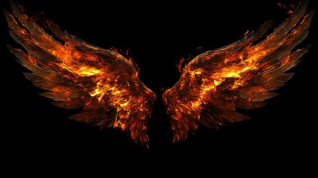 Burning wings on a black backdrop