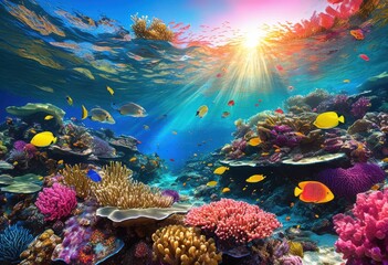 breathtaking underwater capturing vibrant coral reef ecosystem teeming colorful marine life rich biodiversity, aquatic, blue, crustacean, diving, environment