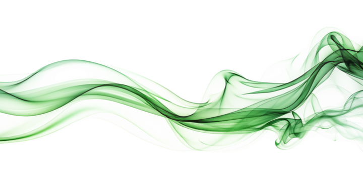 Green smoke wave. Green abstract wave flow isolated on white background as transparent. PNG. AI GENERATED