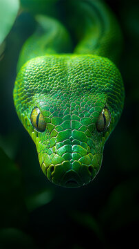 Emerald Beauty: Green Tree Python Coiled Around a Branch