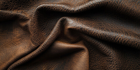 Fototapeta premium Worn leather texture in a dark brown shade with natural creases and weathered spots