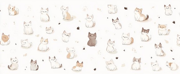 Set of purebred pet animals isolated on a white background, cartoon cats or kittens in different poses. Set of cat doodles in flat color.