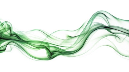 Green smoke wave. Green abstract wave flow isolated on white background as transparent. PNG. AI GENERATED