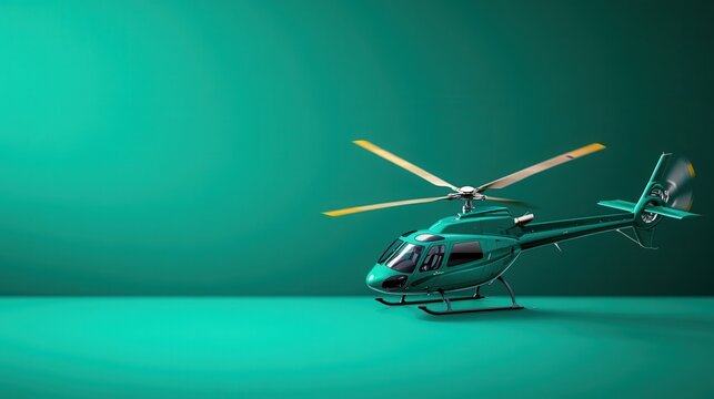 Green helicopter on a solid background.