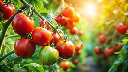 Ripe Tomatoes on the Vine: A Glimpse into Nature's Bounty &ndash; Captivating Garden Produce, Fresh Vegetables, Organic Farming, and Sustainable Agriculture