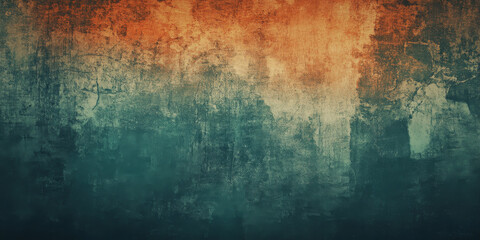 Weathered, vintage grunge art with dark teal tones, warm orange highlights, and an aged texture that creates depth and nostalgia