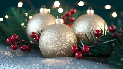 Christmas tree with ornaments gold ball