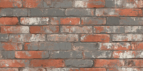 Rough brick wall texture in faded red and gray, with patches of worn-out paint and natural decay