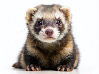 Fototapeta premium Sad Ferret Isolated on Transparent Background | Panoramic Photography | Cute Animal Imagery | Adorable Ferret Emotions | High-Quality PNG | Ferrets for Pet Lovers | Unique Stock Photos