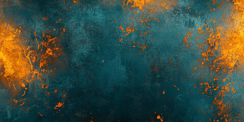Fototapeta premium A distressed abstract background in dark teal with highlights of warm orange light, rough textures, and layered grunge patterns for a vintage-inspired look