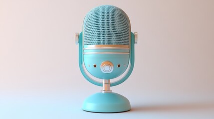 Blue vintage microphone on a white background.