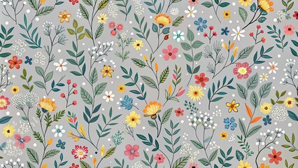 Seamless Floral Ditsy Print - Minimalist Botanical Design for Fabric and Paper