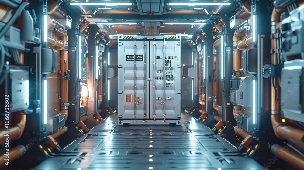 Aufkleber a container floating through a space station.