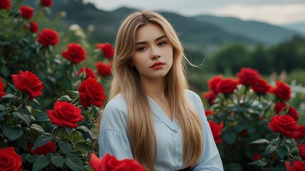 Naklejka premium girl with red poppies