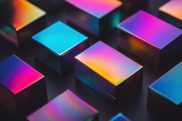 Colorful iridescent aurora-inspired packaging forming a vibrant and modern pattern on a dark background