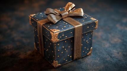 Elegant Gift Box Wrapped in Black Satin Paper with a Luxurious Gold Bow Perfect for Special Occasions and Celebrations